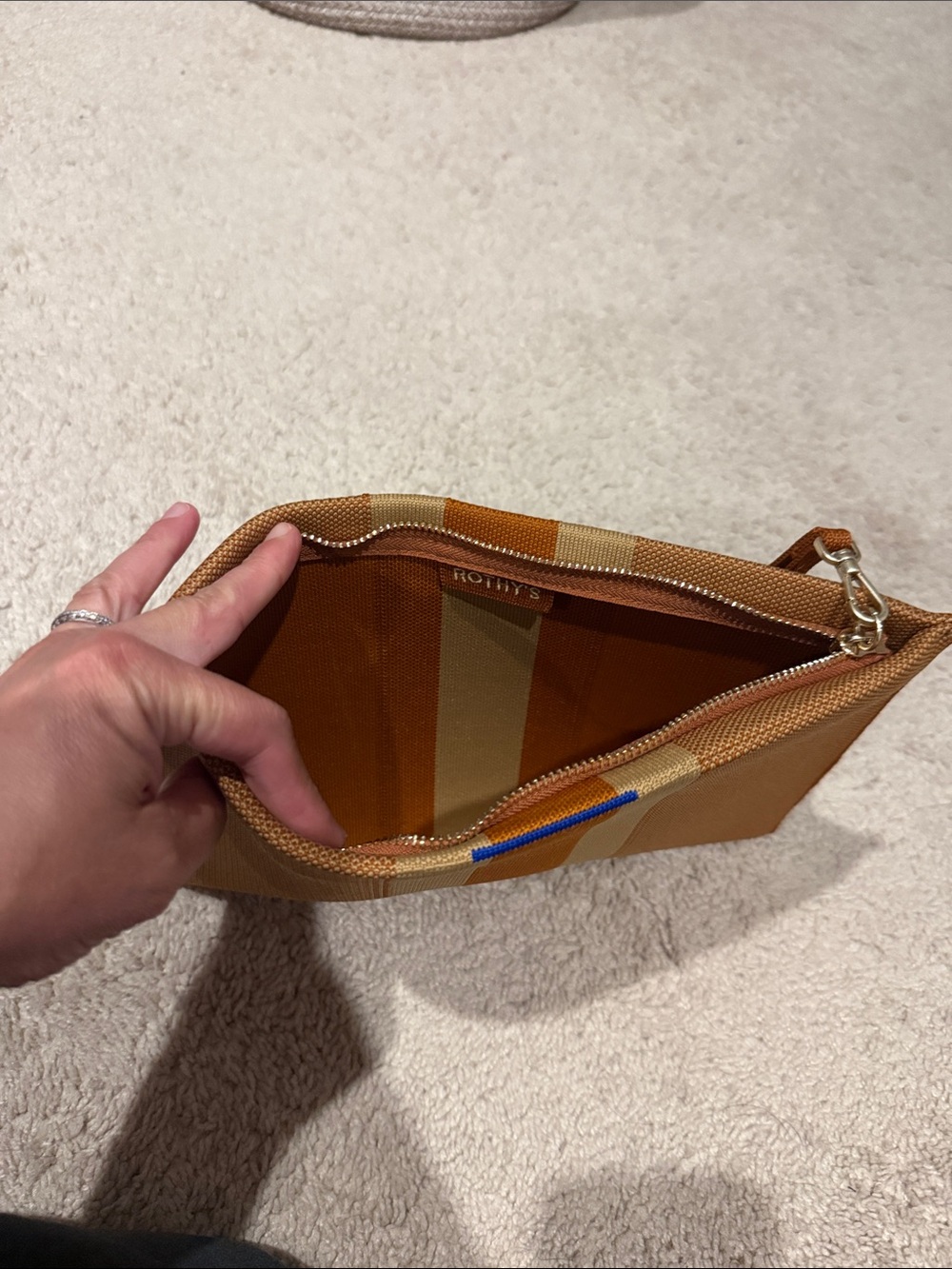 Rothy's Tan and Camel Stripe Wristlet Clutch - Picture 2 of 3